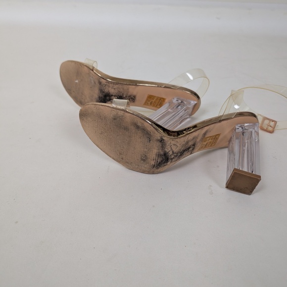 Fashion Nova Clear Heels Block Sandal Transparent Lucite Strappy Plastic - Picture 6 of 8